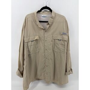 Columbia PFG Bahama II, Long Sleeve Fishing Shirt Tan, Men 3XT/3TL, Vented